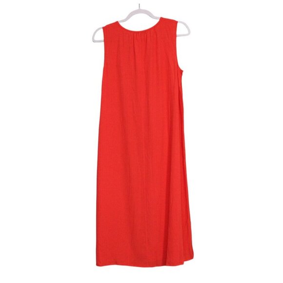 Eileen Fisher Midi Dress Size Small Coral Tencel Lyocell Crepe A-Line Keyhole - Picture 12 of 15